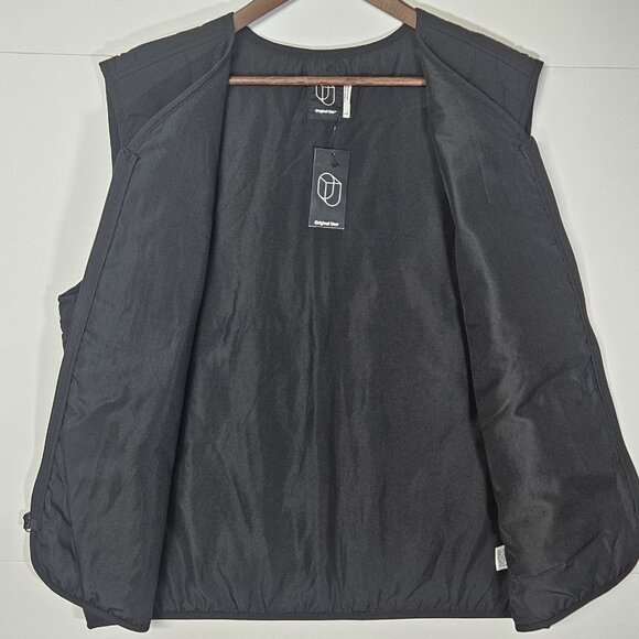 Quilted Black Vest W Pockets Original Use Men Size L Full Zip-Up Lightly Padded - Picture 4 of 11